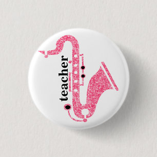 Saxophone Illustration In Pink Glitter Texture 3 Cm Round Badge