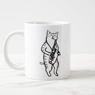 Saxophone Instrument Music Jazz Cat Two-Tone Coffe Large Coffee Mug