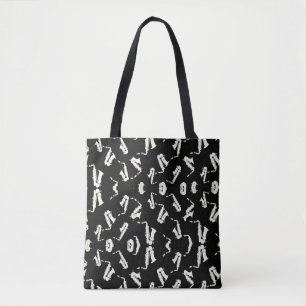 Saxophone Jazz Black And White Pattern Tote Bag