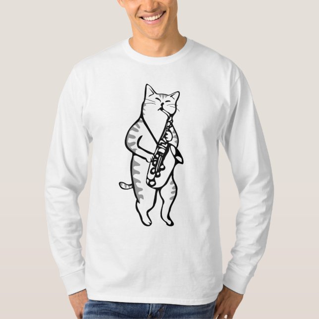Saxophone Jazz Cat, Funny T-shirts (Front)
