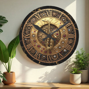 Saxophone, Jazz Clock, Marble Steampunk Industrial Round Clock