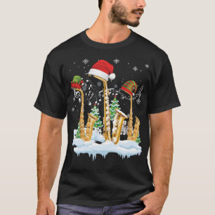 Saxophone Jazz Santa Hat Christmas Tree Musician S T-Shirt