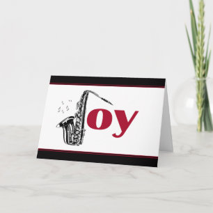 Saxophone Joy Black Red Holiday Card