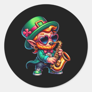 Saxophone Leprechaun Kids Mens Womens St Patricks Classic Round Sticker
