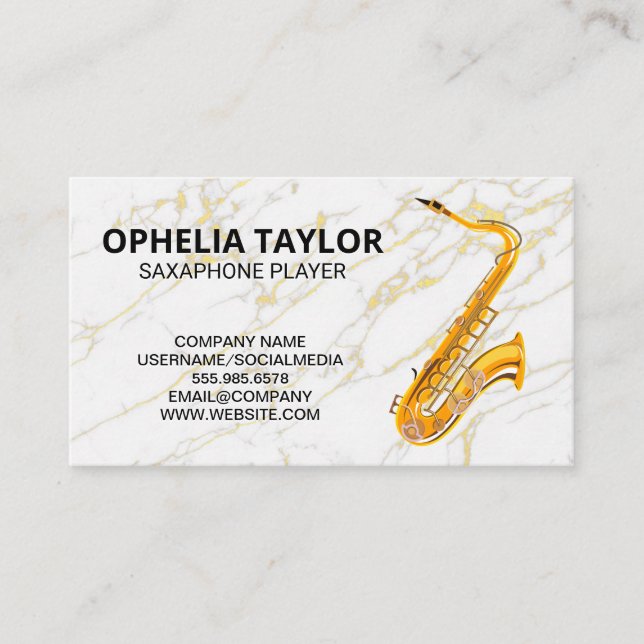 Saxophone | Marble Slate Background Business Card (Front)