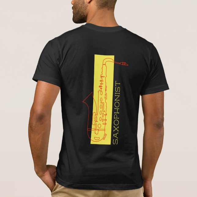 Saxophone minimalist black red Modern Saxophonist T-Shirt (Back)
