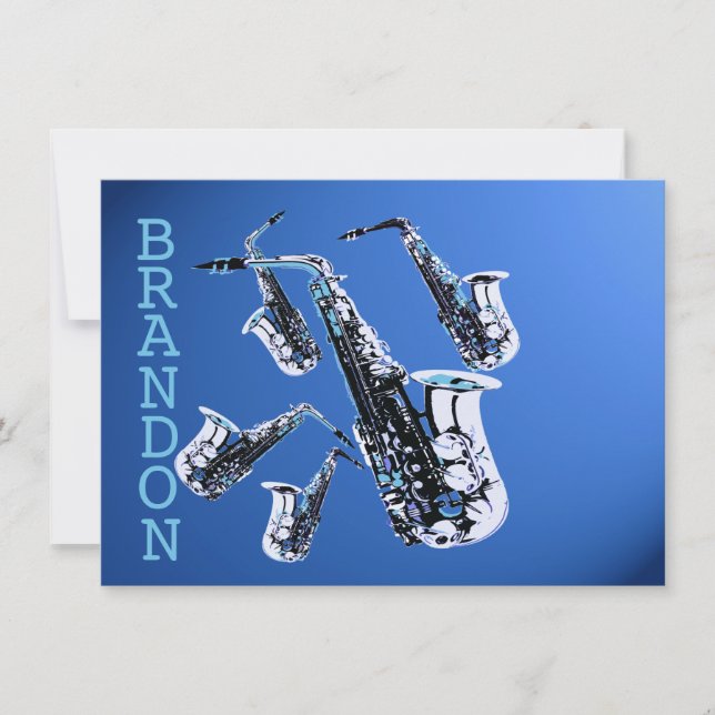 Saxophone Music Blue Thank You Flat Card (Front)
