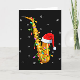 Saxophone Music Lover Xmas Lights Santa Saxophone  Card