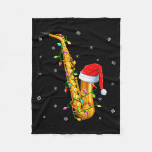 Saxophone Music Lover Xmas Lights Santa Saxophone Fleece Blanket