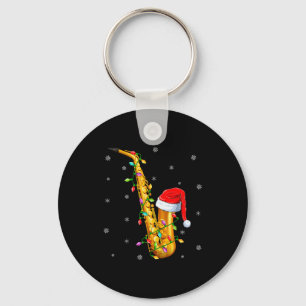 Saxophone Music Lover Xmas Lights Santa Saxophone  Key Ring