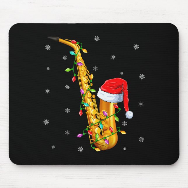 Saxophone Music Lover Xmas Lights Santa Saxophone  Mouse Pad (Front)