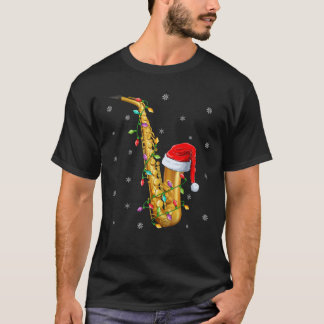 Saxophone Music Lover Xmas Lights Santa Saxophone T-Shirt