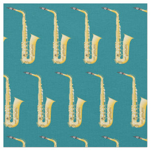 Saxophone Music Musician Room Decor Teal Fabric
