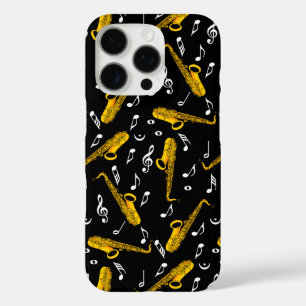 Saxophone Music Note Pattern iPhone 16 Pro Case