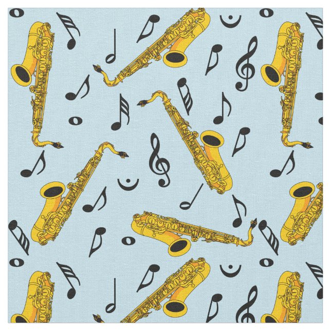 Saxophone Music Note Pattern Fabric (Close Up)