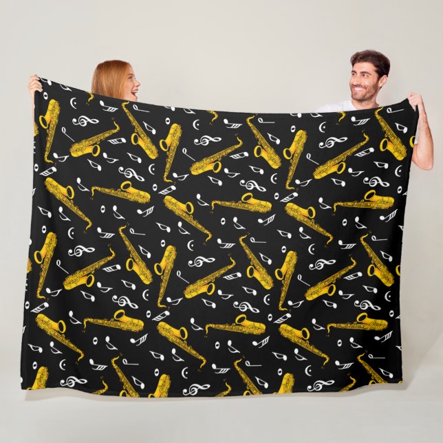 Saxophone Music Note Pattern Fleece Blanket (In Situ)
