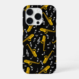 Saxophone Music Note Pattern iPhone 16 Pro Case