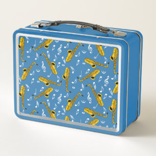 Saxophone Music Note Pattern Metal Lunch Box
