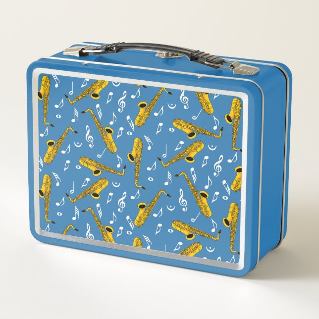 Saxophone Music Note Pattern Metal Lunch Box (Back)