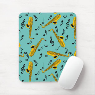 Saxophone Music Note Pattern Mouse Pad