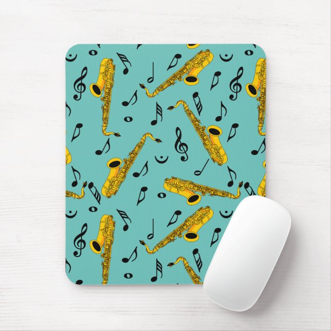 Saxophone Music Note Pattern Mouse Pad (With Mouse)