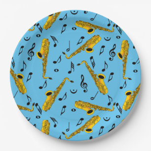 Saxophone Music Note Pattern Paper Plate
