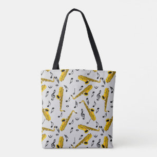 Saxophone Music Note Pattern Tote Bag