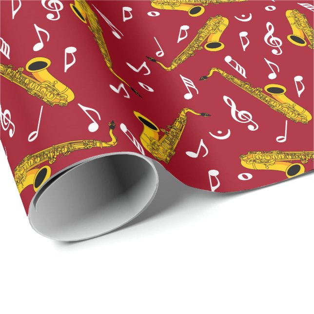 Saxophone Music Note Pattern Wrapping Paper (Roll Corner)