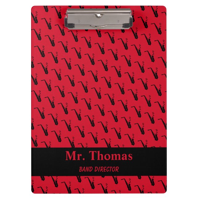 Saxophone Music Notes Personalised Red Clipboard (Front)