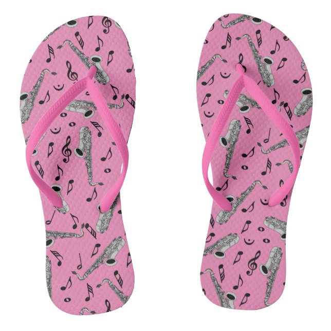 Saxophone Music Notes Pink Thongs (Footbed)