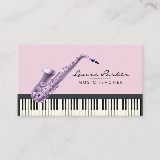 Saxophone Music Teacher Piano Keyboard Musician Business Card (Front)