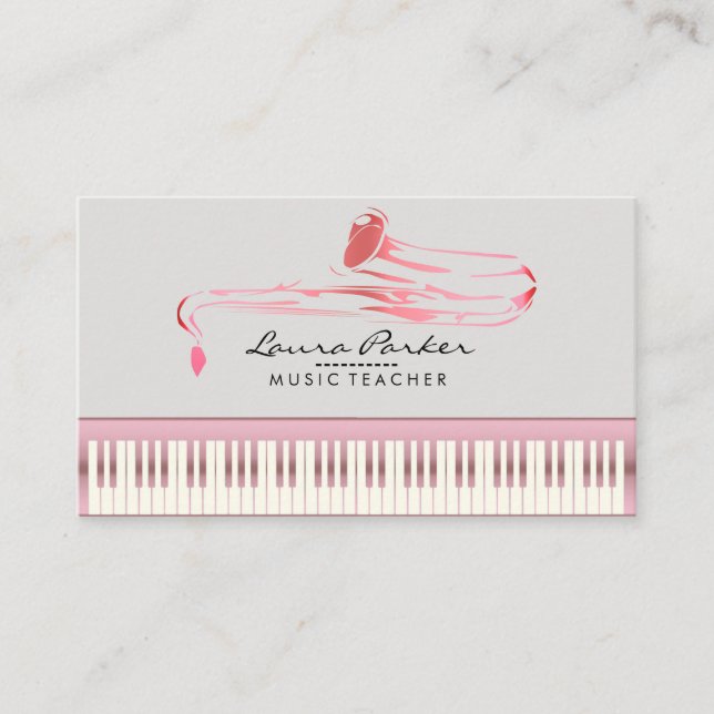 Saxophone Music Teacher Piano Keyboard Musician Business Card (Front)