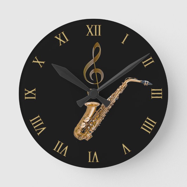 Saxophone Music-Themed Musician's Gift Round Clock (Front)