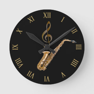 Saxophone Music-Themed Musician's Gift Round Clock