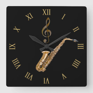 Saxophone Music-Themed Musician's Gift Square Wall Clock