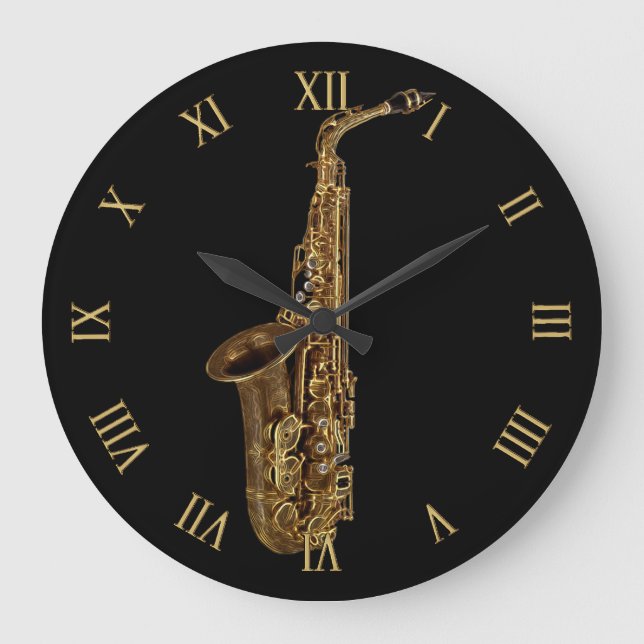 Saxophone Music-Themed Musician's Large Clock (Front)