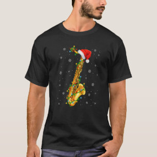 Saxophone Music  Xmas Lights  Santa Hat Christmas T-Shirt
