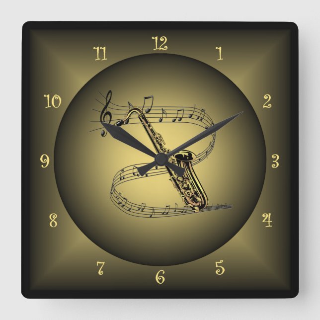 Saxophone ~ Musical Instrument ~ Musical Scale ~ Square Wall Clock (Front)