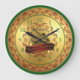 Saxophone ~ Musical Scroll ~ “Merry Christmas”  Large Clock