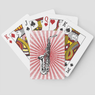 Saxophone on Grunge Red Sunburst Playing Cards
