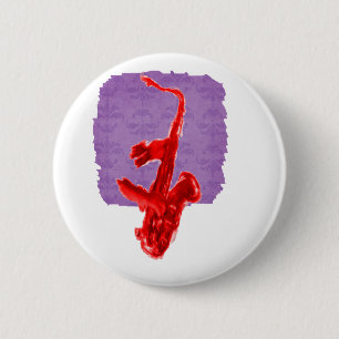 Saxophone painting, red version with red hands 6 cm round badge