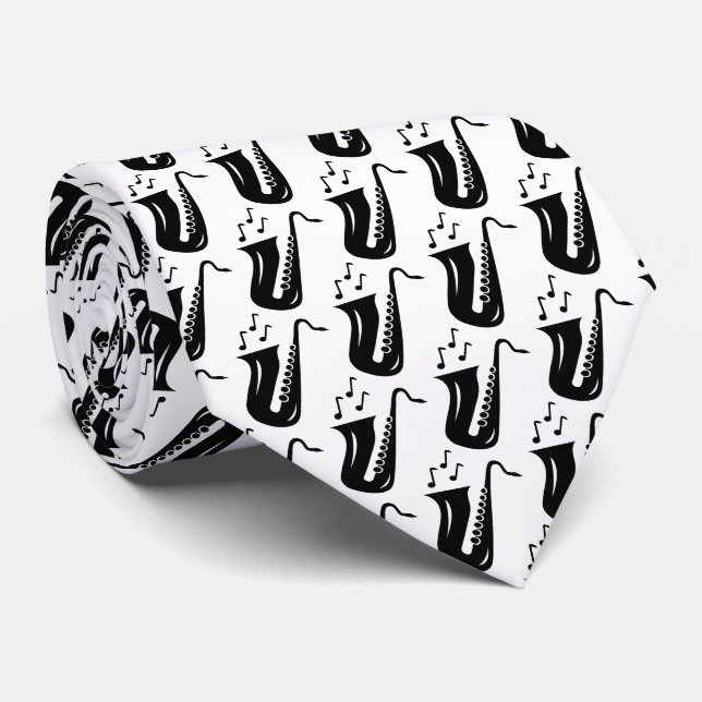 Saxophone pattern neck tie gift with musician (Rolled)