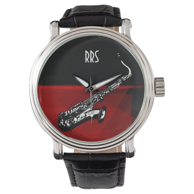 Saxophone Personalised Monogram Gift Watch (Front)
