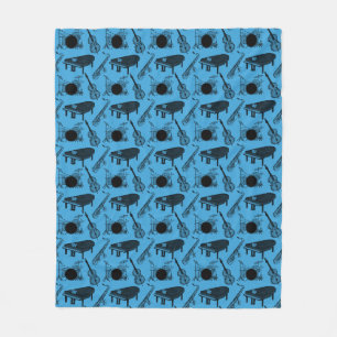 Saxophone Piano Bass Drums Jazz Musician (Blue) Fleece Blanket