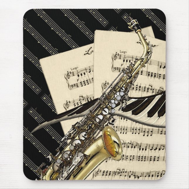 Saxophone & Piano Music Design Mouse Pad (Front)