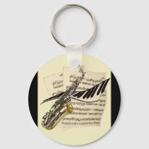 Saxophone & Piano Music Keyring