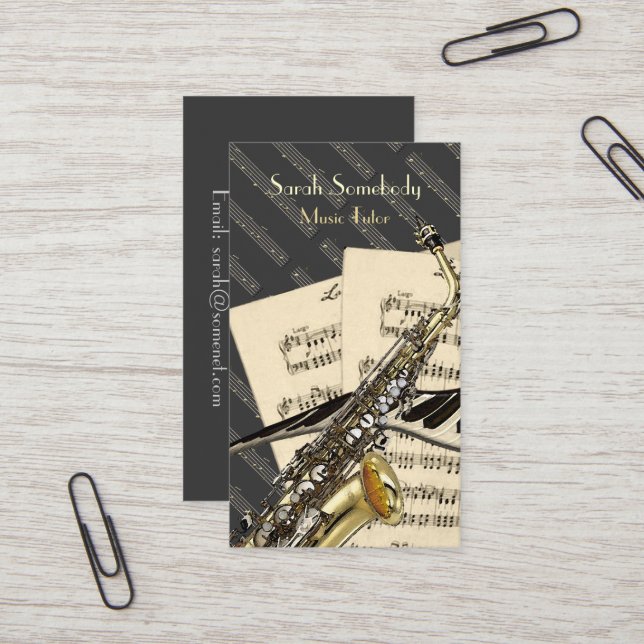 Saxophone & Piano Music Personalised Business Card (Front/Back In Situ)