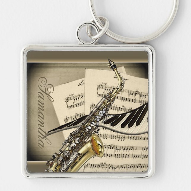 Saxophone & Piano Music Premium Keychain (Front)