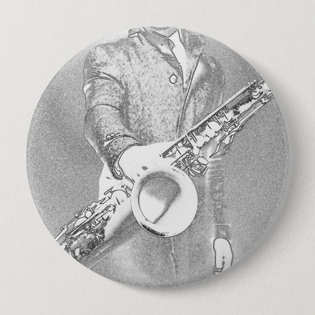 saxophone player 10 cm round badge (Front)