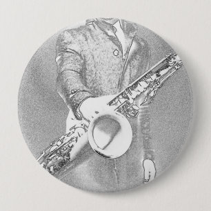saxophone player 10 cm round badge